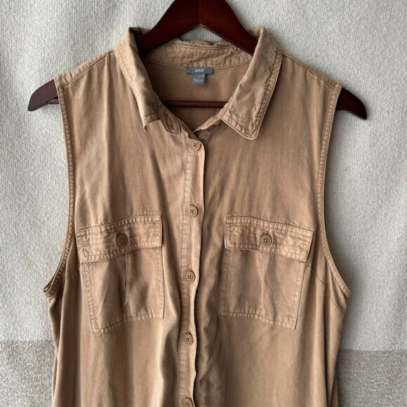 Aerie Sleeveless Utility Romper Playsuit Tan Large Safari Coastal Minimalist - Picture 3 of 16